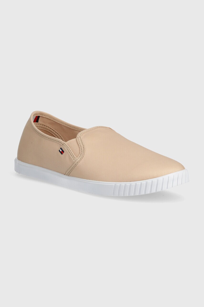 Levně Tenisky Tommy Hilfiger CANVAS SLIP-ON SNEAKER dámské, béžová barva, FW0FW07806