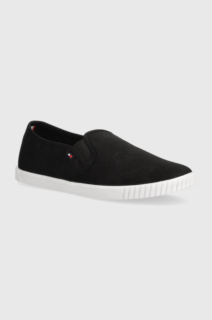 Levně Tenisky Tommy Hilfiger CANVAS SLIP-ON SNEAKER dámské, černá barva, FW0FW07806