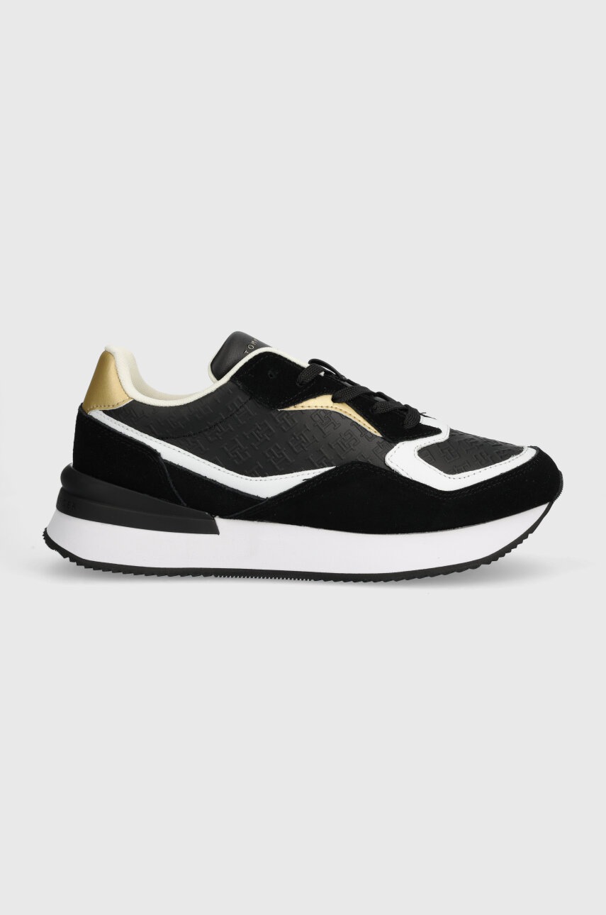 Levně Kožené sneakers boty Tommy Hilfiger LUX MONOGRAM RUNNER černá barva, FW0FW07816