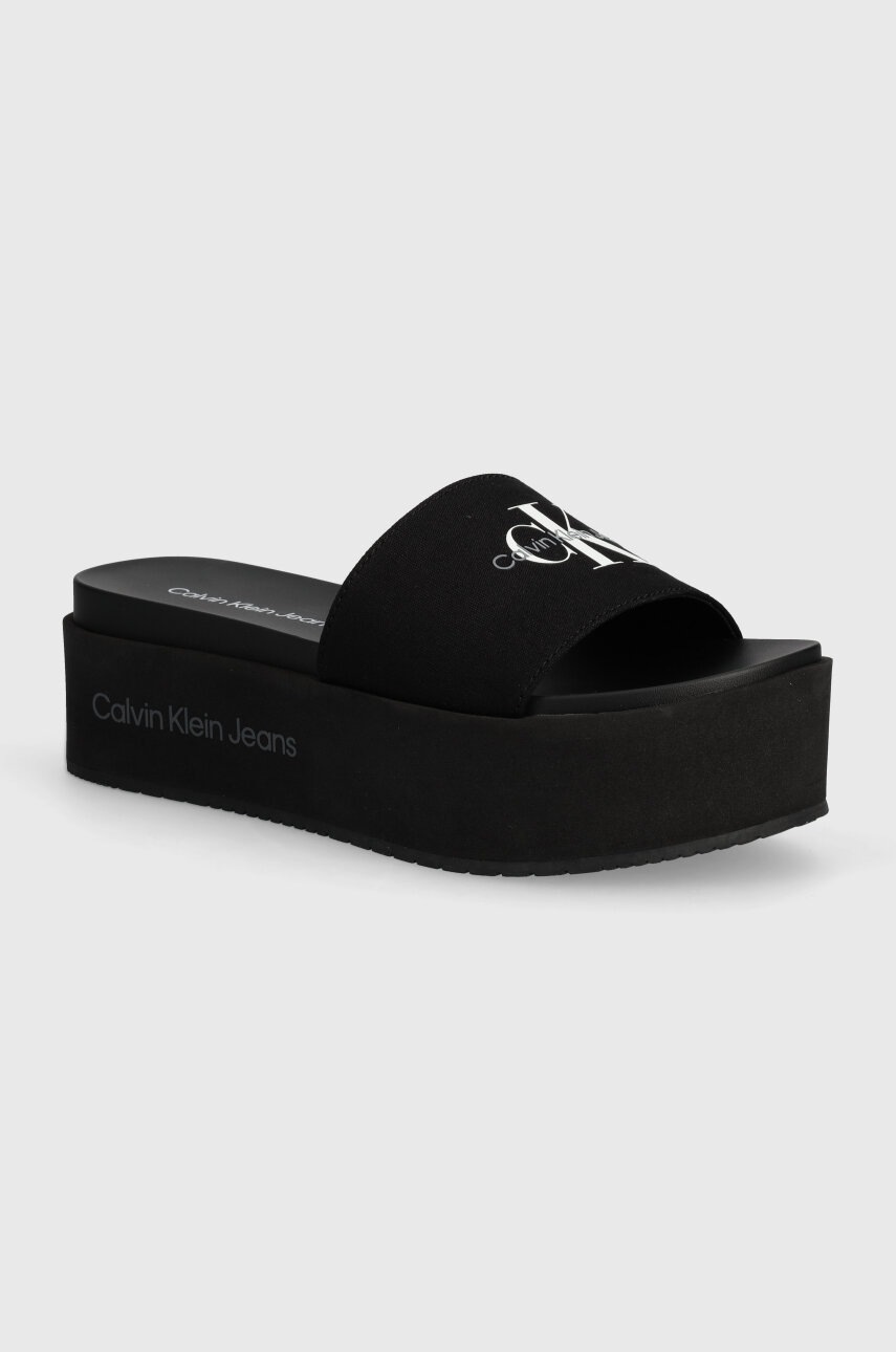 

Чехли Calvin Klein Jeans FLATFORM SANDAL MET в черно с платформа YW0YW01036, Черен