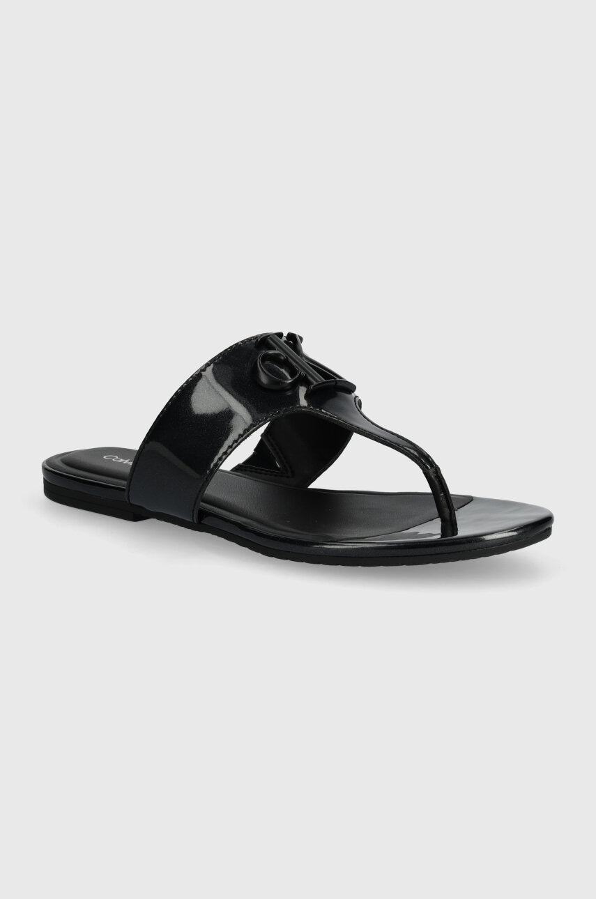 Levně Žabky Calvin Klein Jeans FLAT SANDAL SLIDE TOEPOST MG MET dámské, černá barva, na plochém podpatku, YW0YW01342