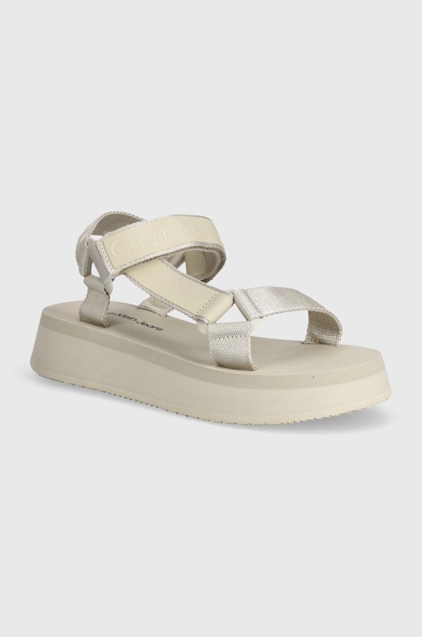 

Сандали Calvin Klein Jeans SANDAL VELCRO WEBBING DC в бежово с платформа YW0YW01353, Бежов