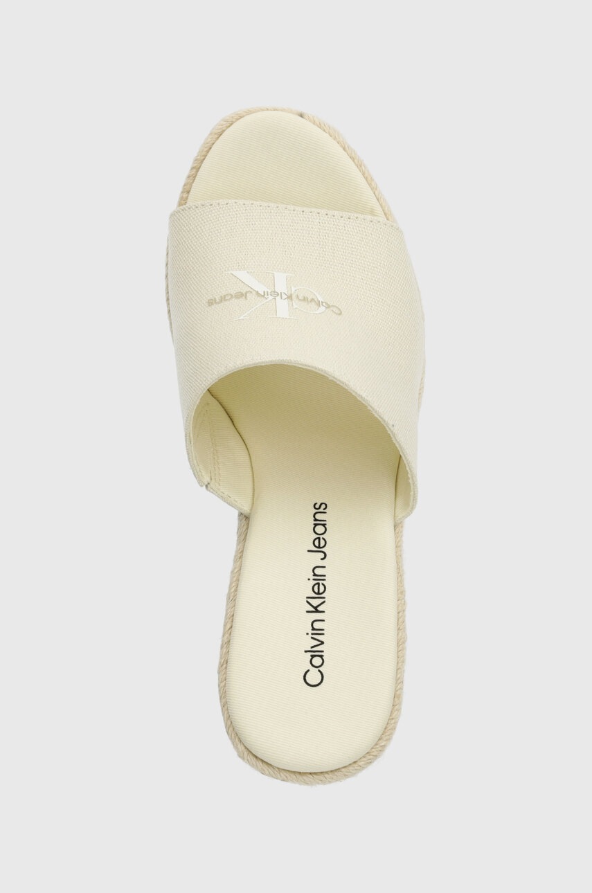 Παντόφλες Calvin Klein Jeans SLIDE WEDGE ROPE SANDAL ML BTW SLIDE WEDGE ROPE SANDAL ML BTW χρώμα: μπεζ YW0YW01356 φωτογραφία
