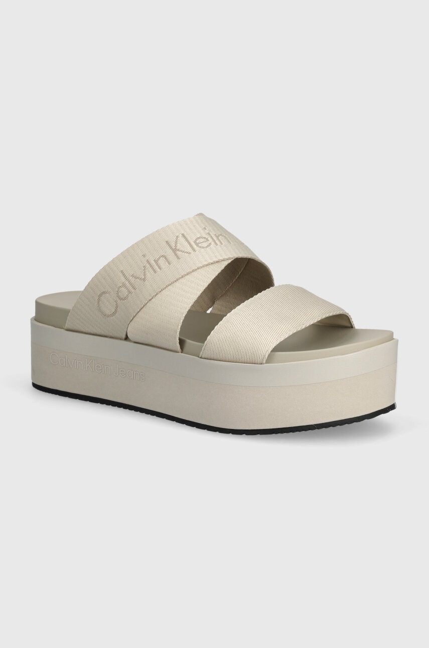 

Чехли Calvin Klein Jeans FLATFORM SANDAL WEBBING IN MR в бежово с платформа YW0YW01361, Бежов