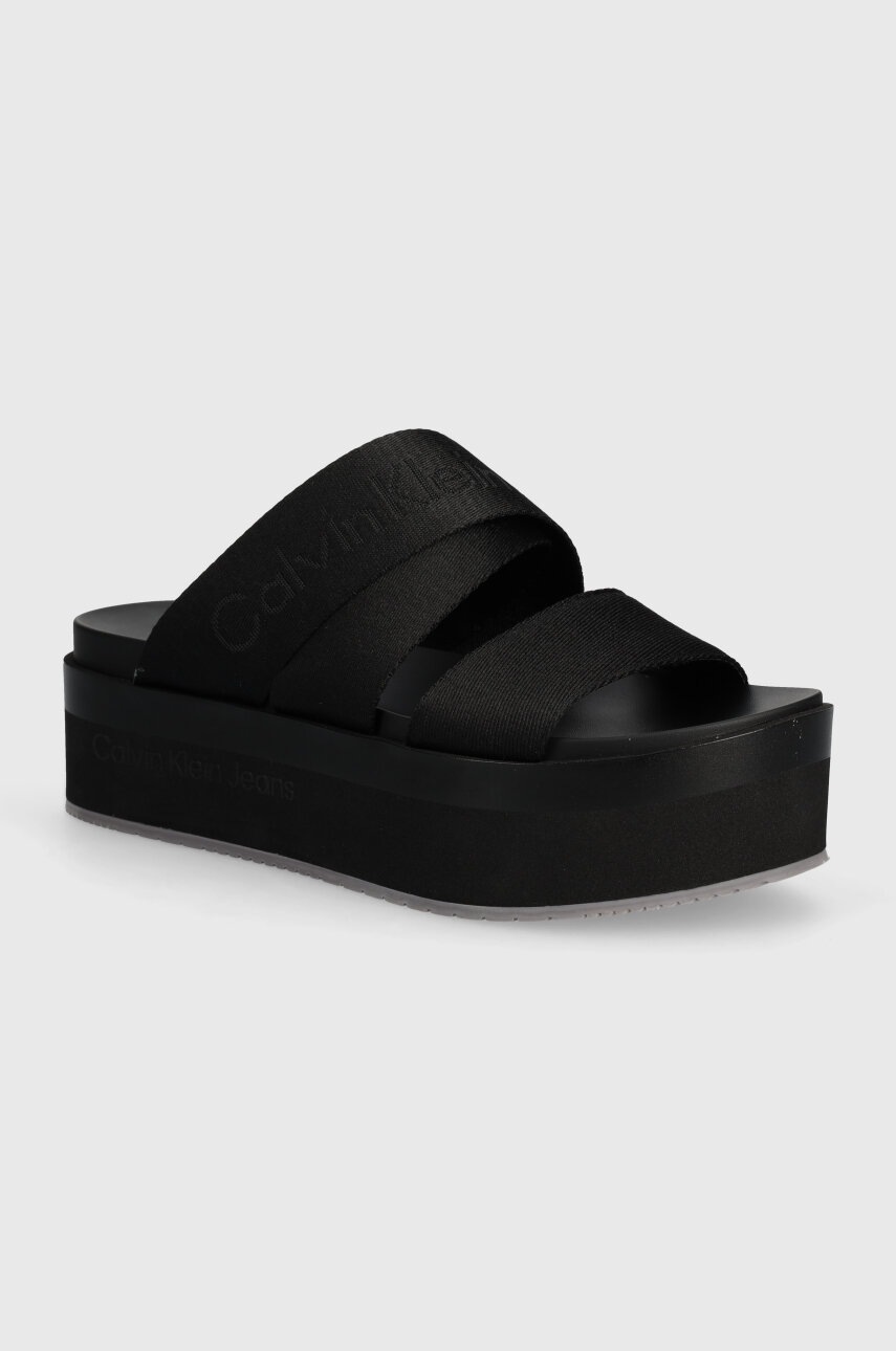 

Чехли Calvin Klein Jeans FLATFORM SANDAL WEBBING IN MR в черно с платформа YW0YW01361, Черен