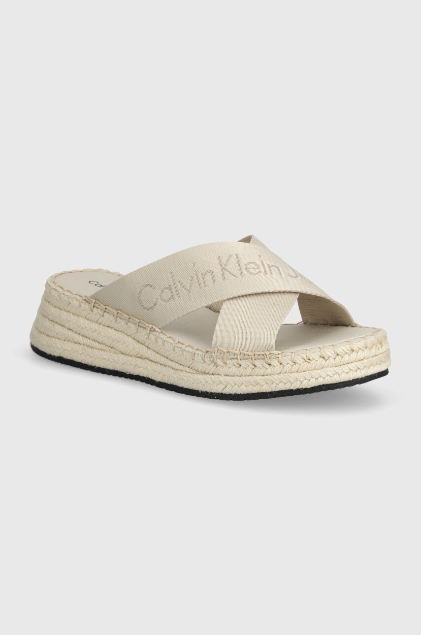 

Чехли Calvin Klein Jeans SPORTY WEDGE ROPE SANDAL MR в бежово със скосена платформа YW0YW01364, Бежов