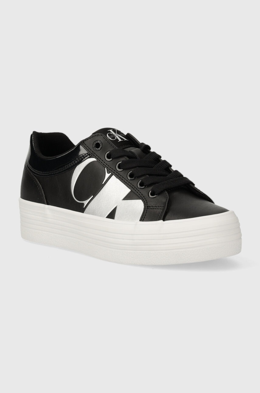 Levně Kožené sneakers boty Calvin Klein Jeans BOLD VULC FLATF LOW LTH NBS MET černá barva, YW0YW01414