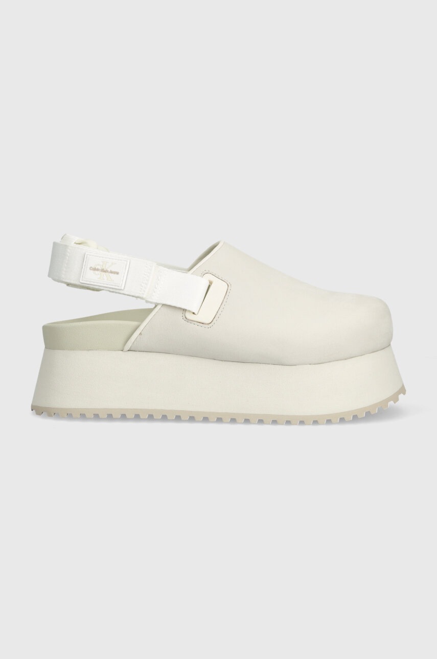 

Чехли Calvin Klein Jeans SLING CLOSE TOE FLATFORM BTW дамски в бежово с платформа YW0YW01439, Бежов