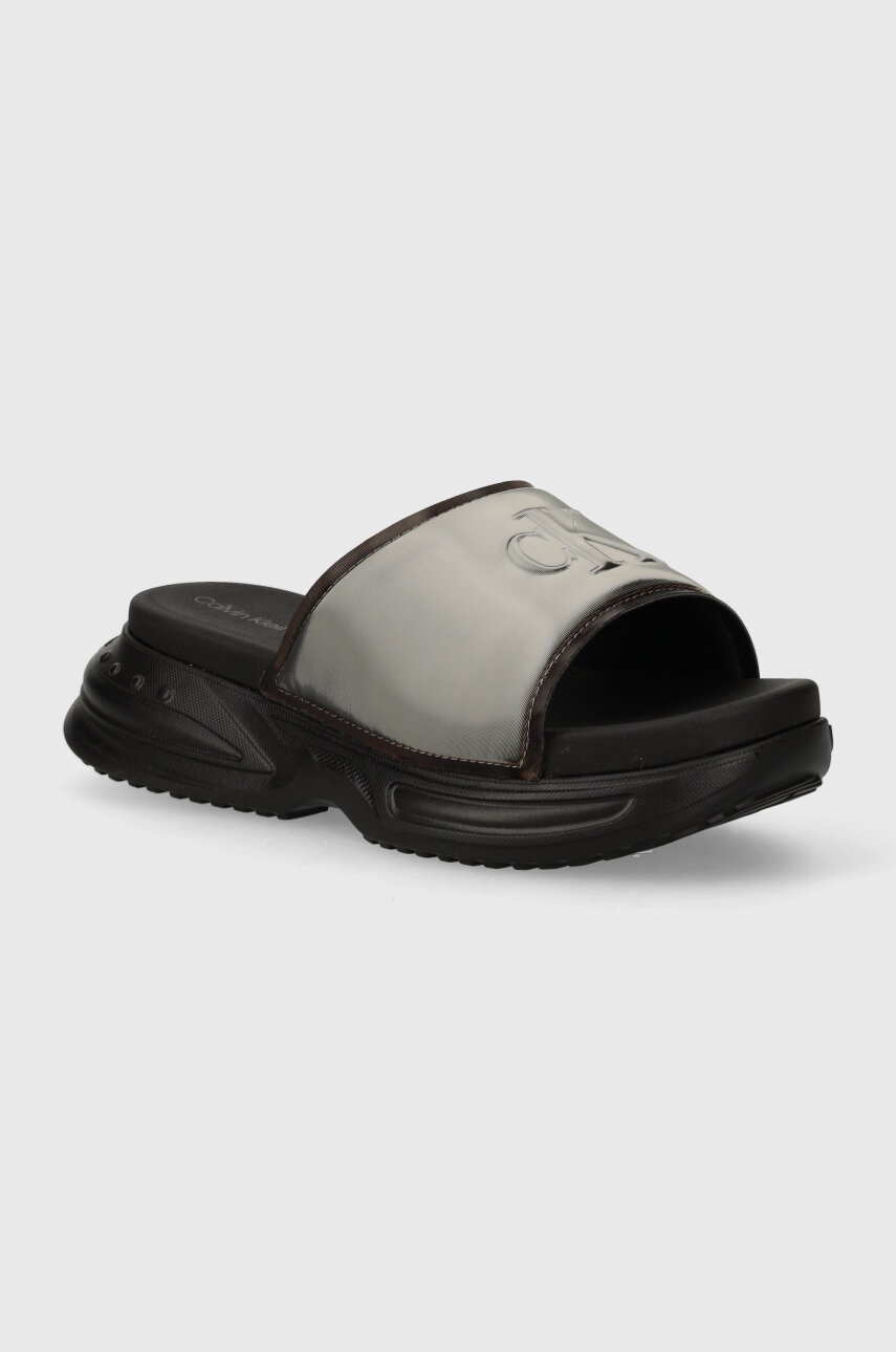 

Чехли Calvin Klein Jeans CHUNKY COMF SLIDE MG MR MET в черно с платформа YW0YW01512, Черен