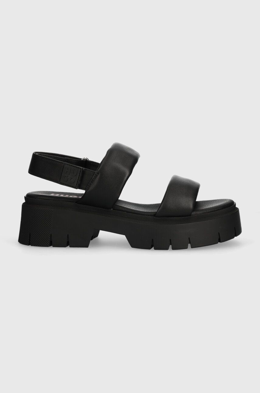 Levně Kožené sandály HUGO Kris dámské, černá barva, na platformě, 50517374