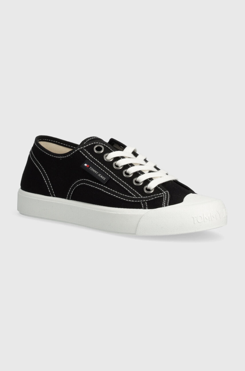 Tommy Jeans tenisi TJW FOXING SNEAKER CANVAS femei, culoarea negru, EN0EN02588