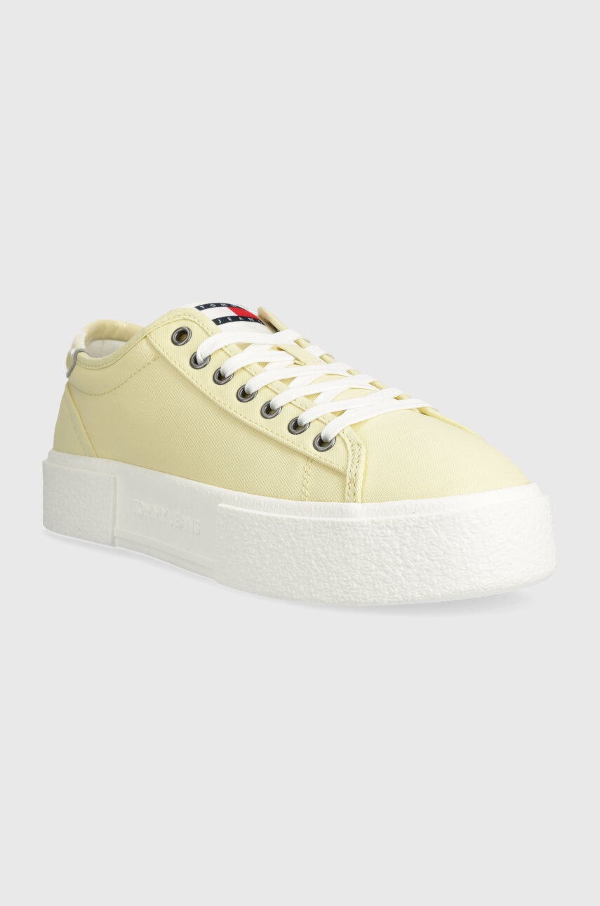 Πάνινα παπούτσια Tommy Jeans TJW FOXING FLATFORM SNEAKER χρώμα: κίτρινο, EN0EN02480 φωτογραφία