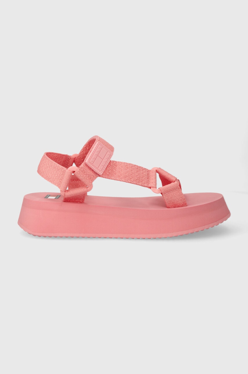 Tommy Jeans sandale TJW EVA SANDAL femei, culoarea roz, cu platforma, EN0EN02466