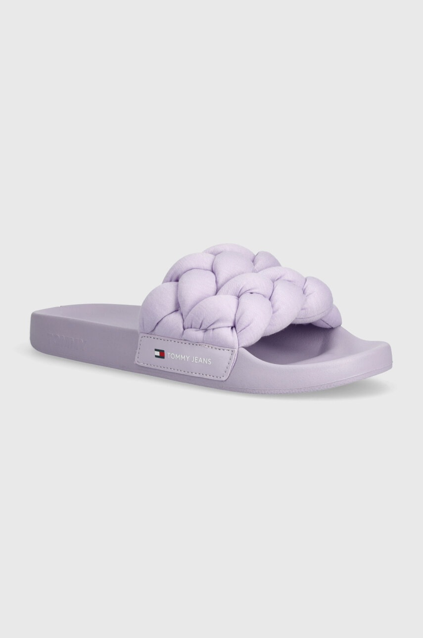 Tommy Jeans papuci TJW BRAIDED SLIDE femei, culoarea violet, EN0EN02450