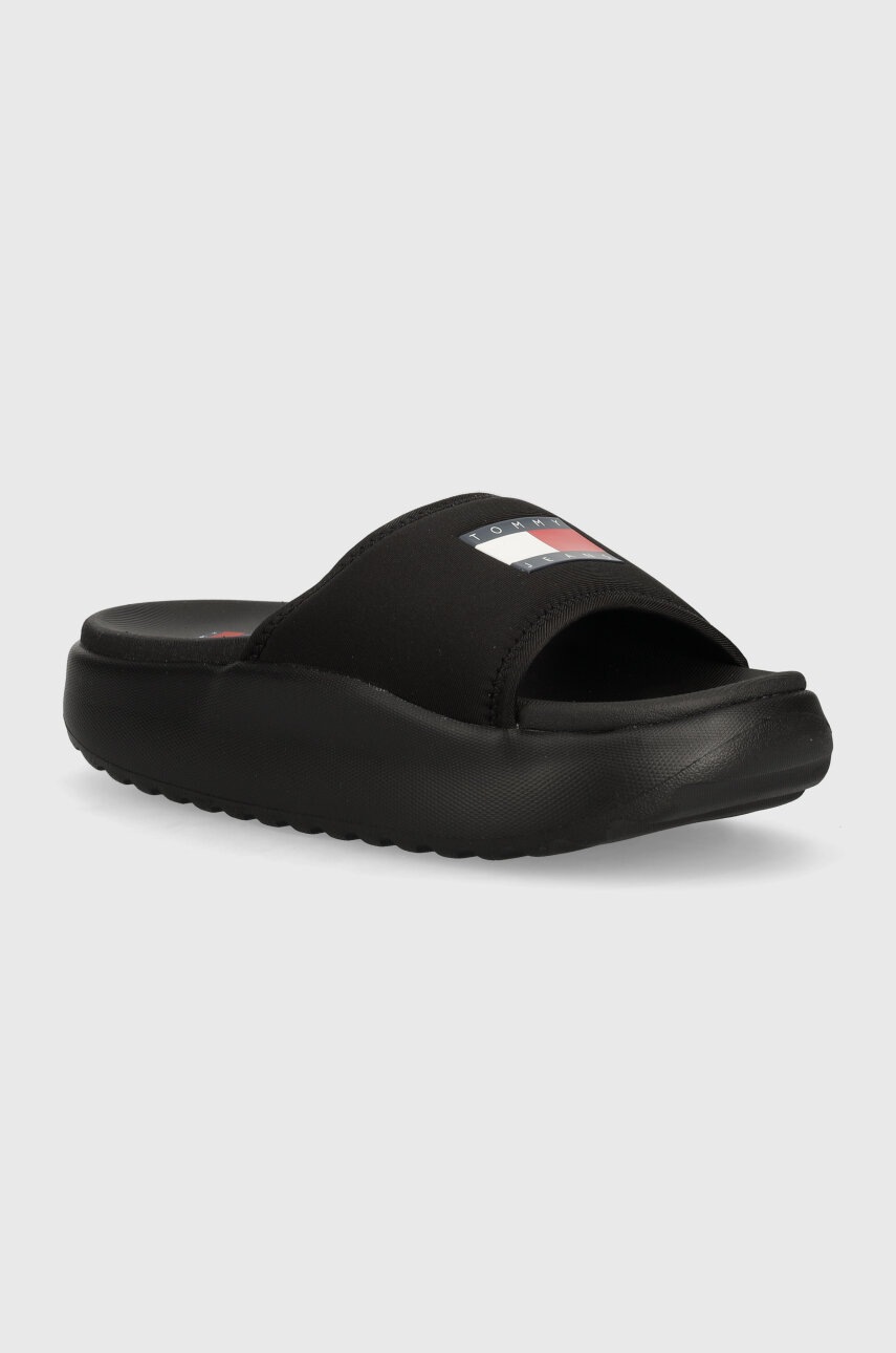 Tommy Jeans papuci TJW CHUNKY POOL SLIDE femei, culoarea negru, cu platforma, EN0EN02448