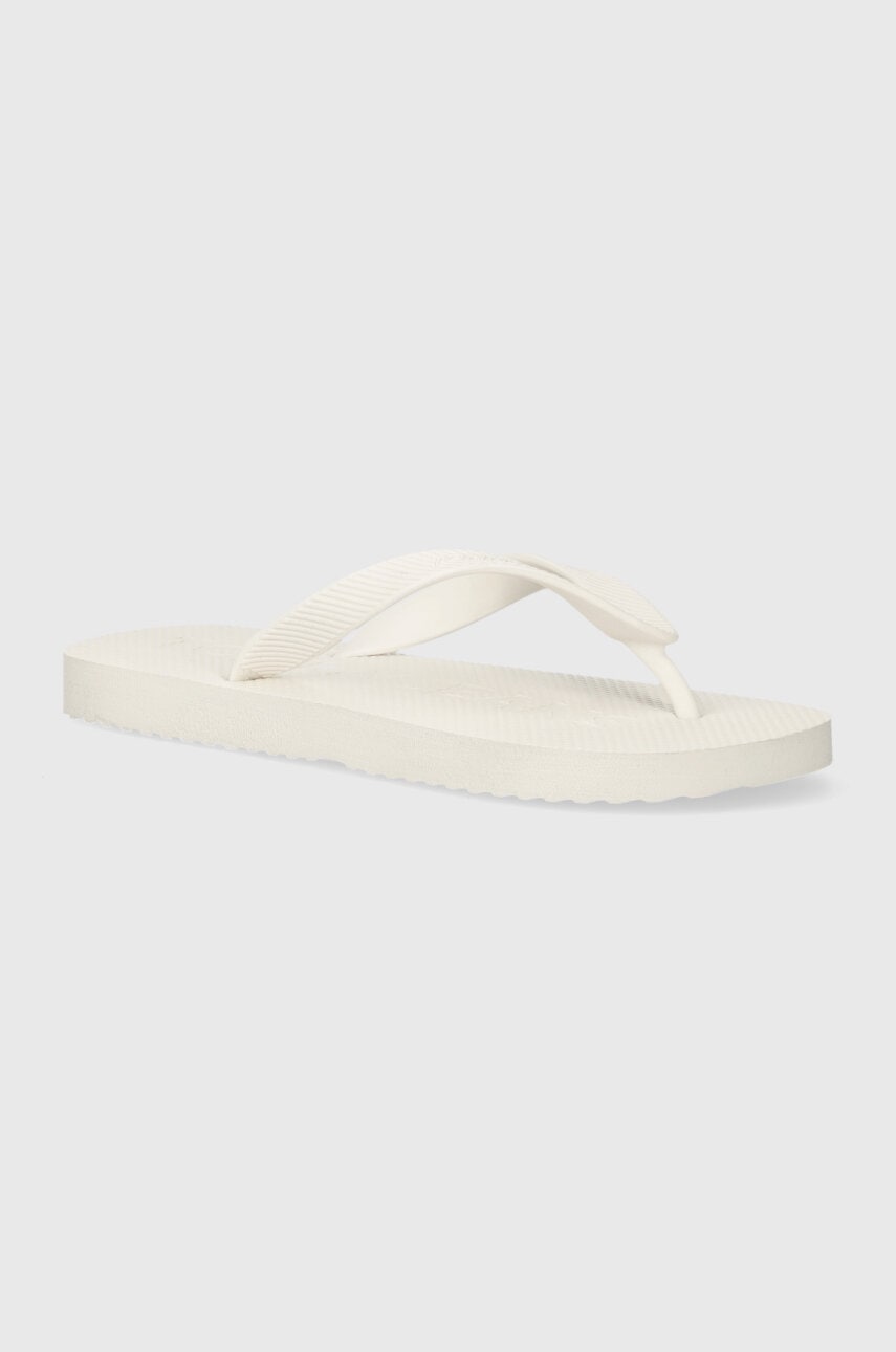 Tommy Jeans slapi TJW LOGO FLIP FLOP femei, culoarea alb, cu toc plat, EN0EN02447