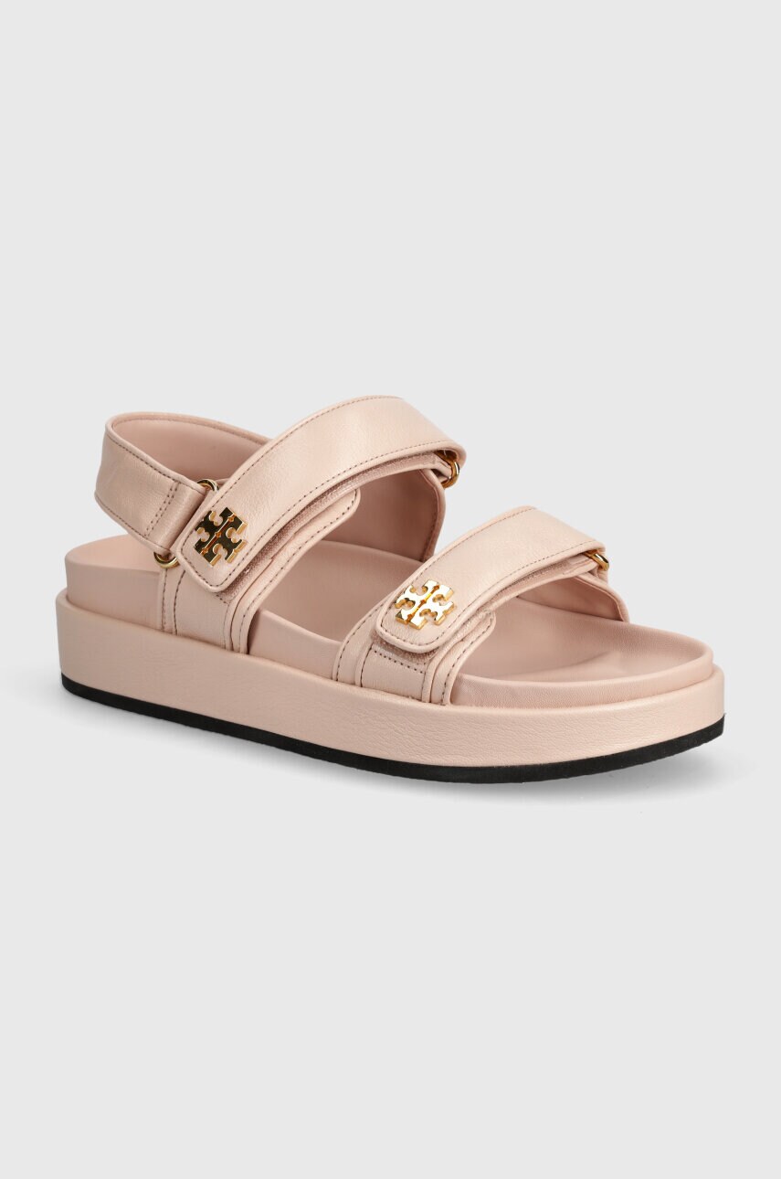 Tory Burch sandale de piele Kira Sport Sandal femei, culoarea roz, cu platforma, 144328.652
