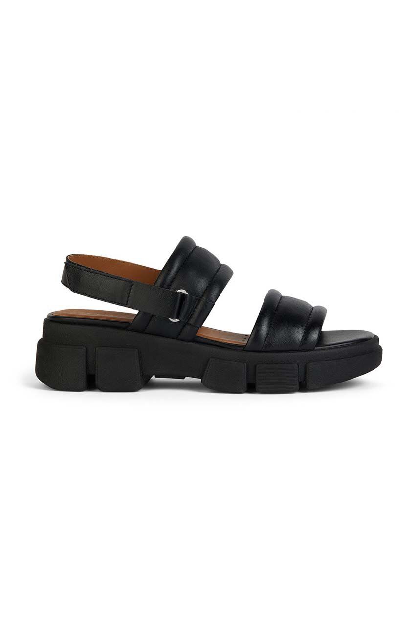 Levně Kožené sandály Geox D LISBONA dámské, černá barva, na platformě, D45PSA 000TU C9999