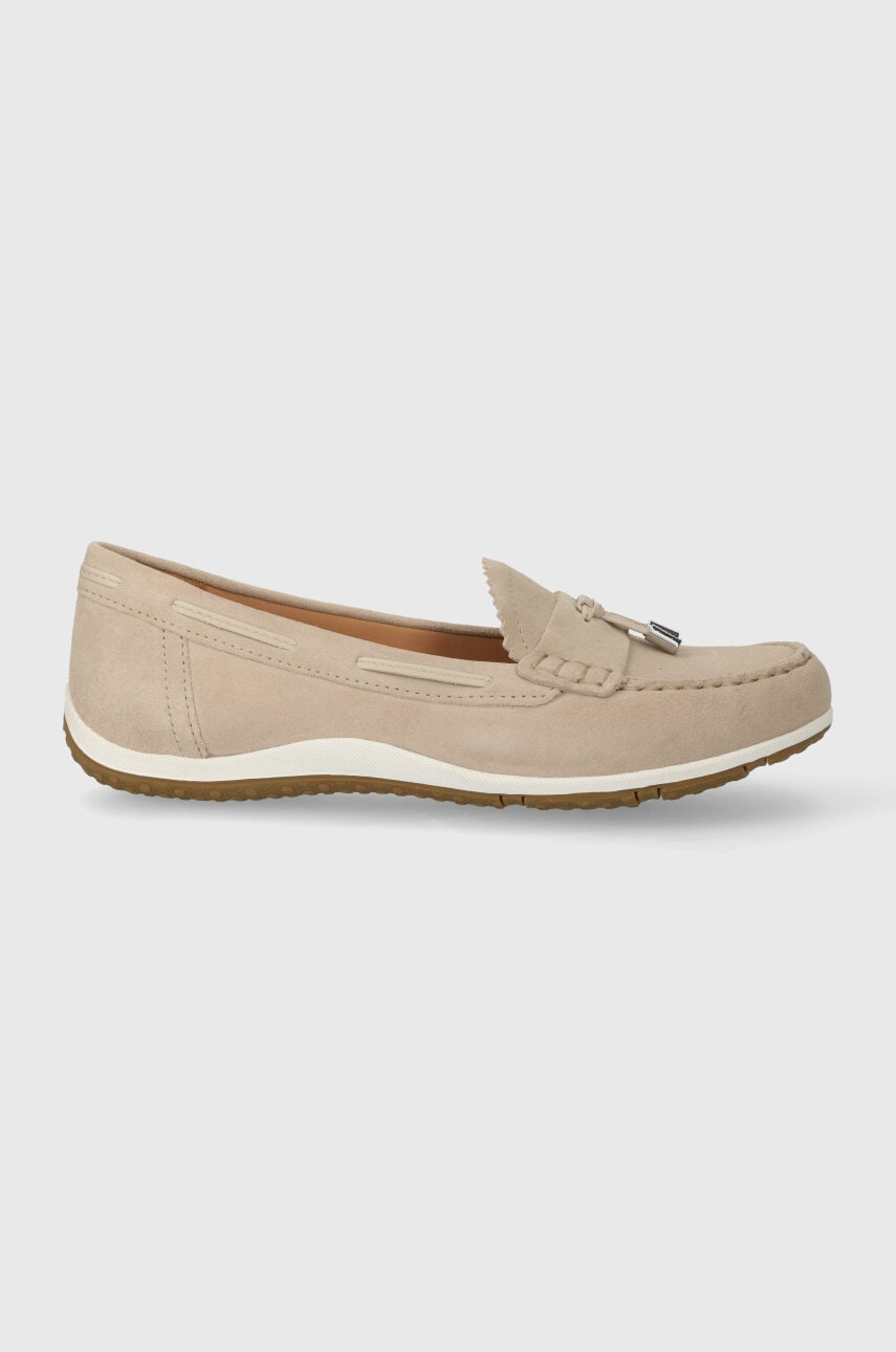 Geox mocasini din piele intoarsa D VEGA MOC femei, culoarea bej, cu toc plat, D35DNA 00022 C6738