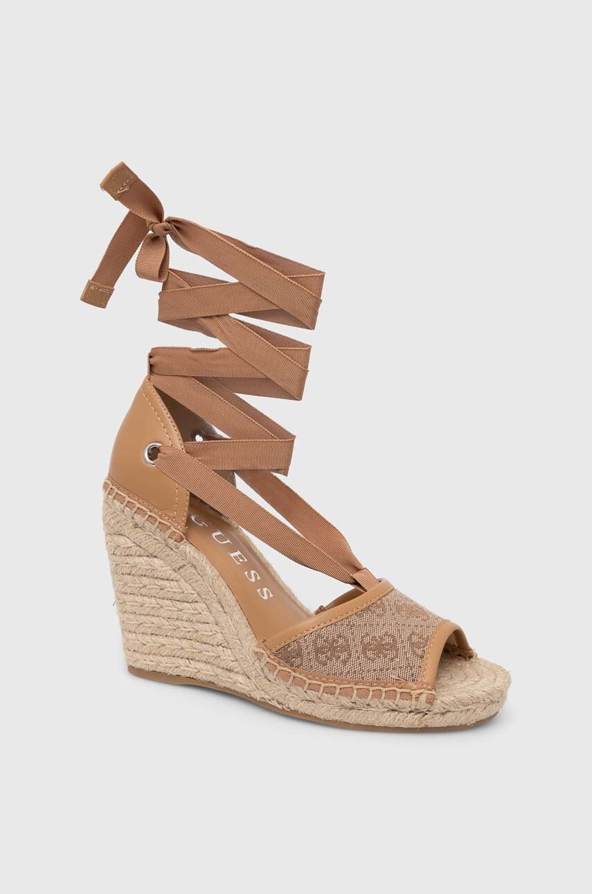 Levně Espadrilky Guess DIANDRA dámské, hnědá barva, na klínku, FLGDIR FAL04