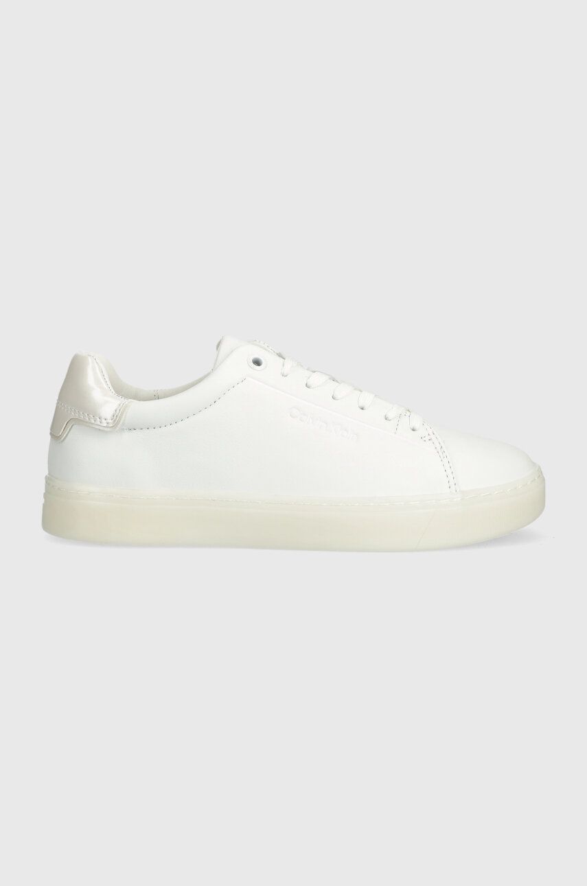 Levně Kožené sneakers boty Calvin Klein CUPSOLE LACE UP PEARL bílá barva, HW0HW01897
