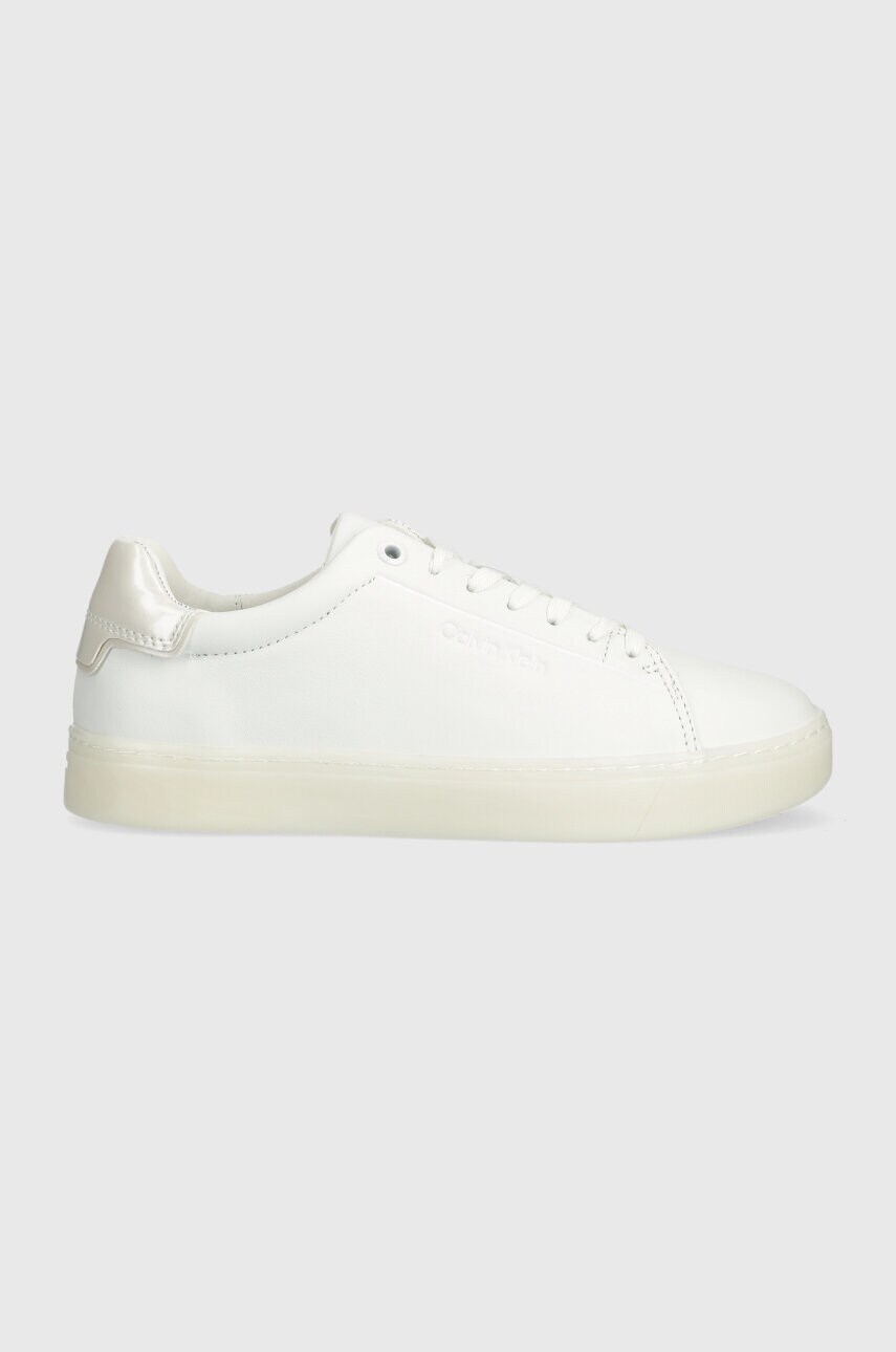 Levně Kožené tenisky Calvin Klein CUPSOLE LACE UP PEARL bílá barva, HW0HW01897