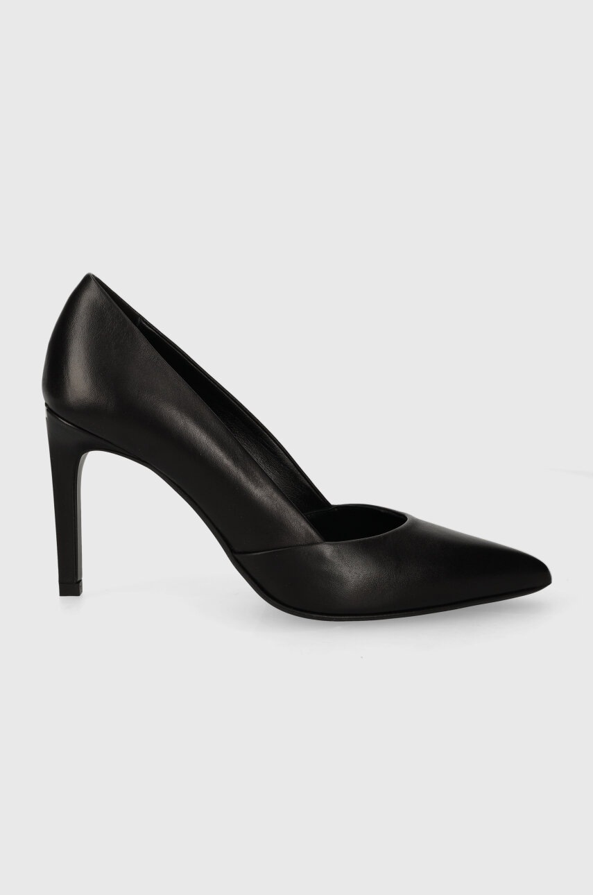 Levně Kožené lodičky Calvin Klein HEEL PUMP 90 LEATHER černá barva, HW0HW01928