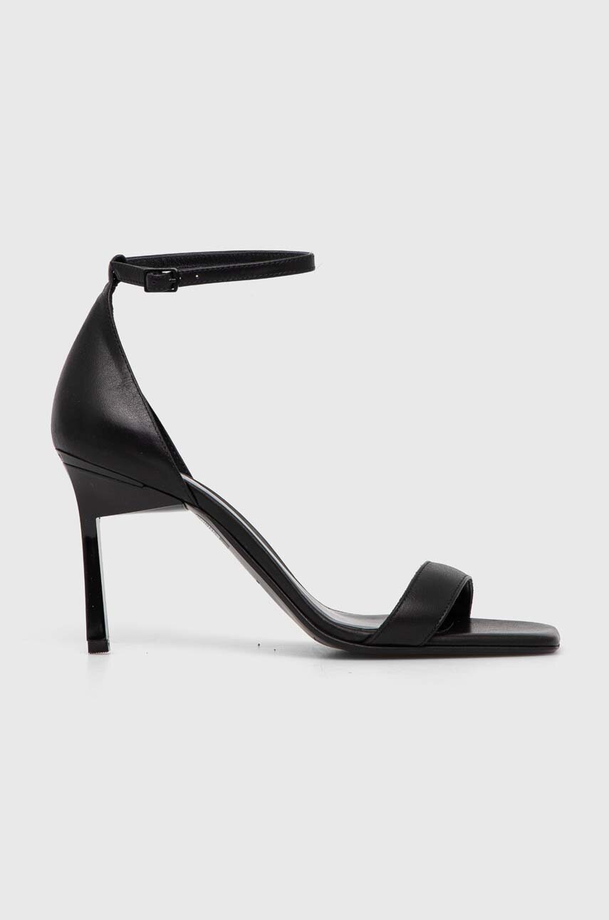 

Кожени сандали Calvin Klein HEEL SANDAL 90 LTH в черно HW0HW01944, Черен