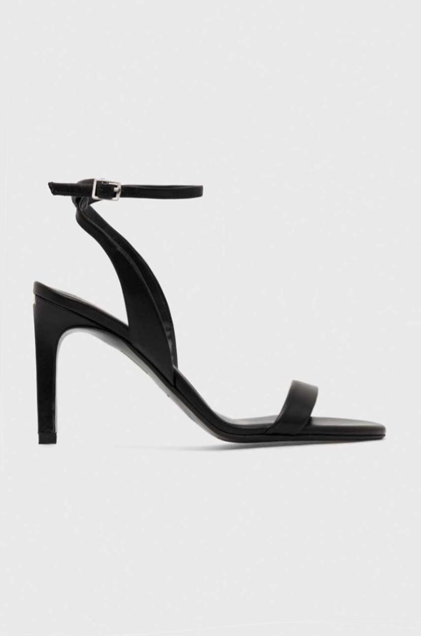 Levně Kožené sandály Calvin Klein HEEL SANDAL 90 LTH černá barva, HW0HW01945