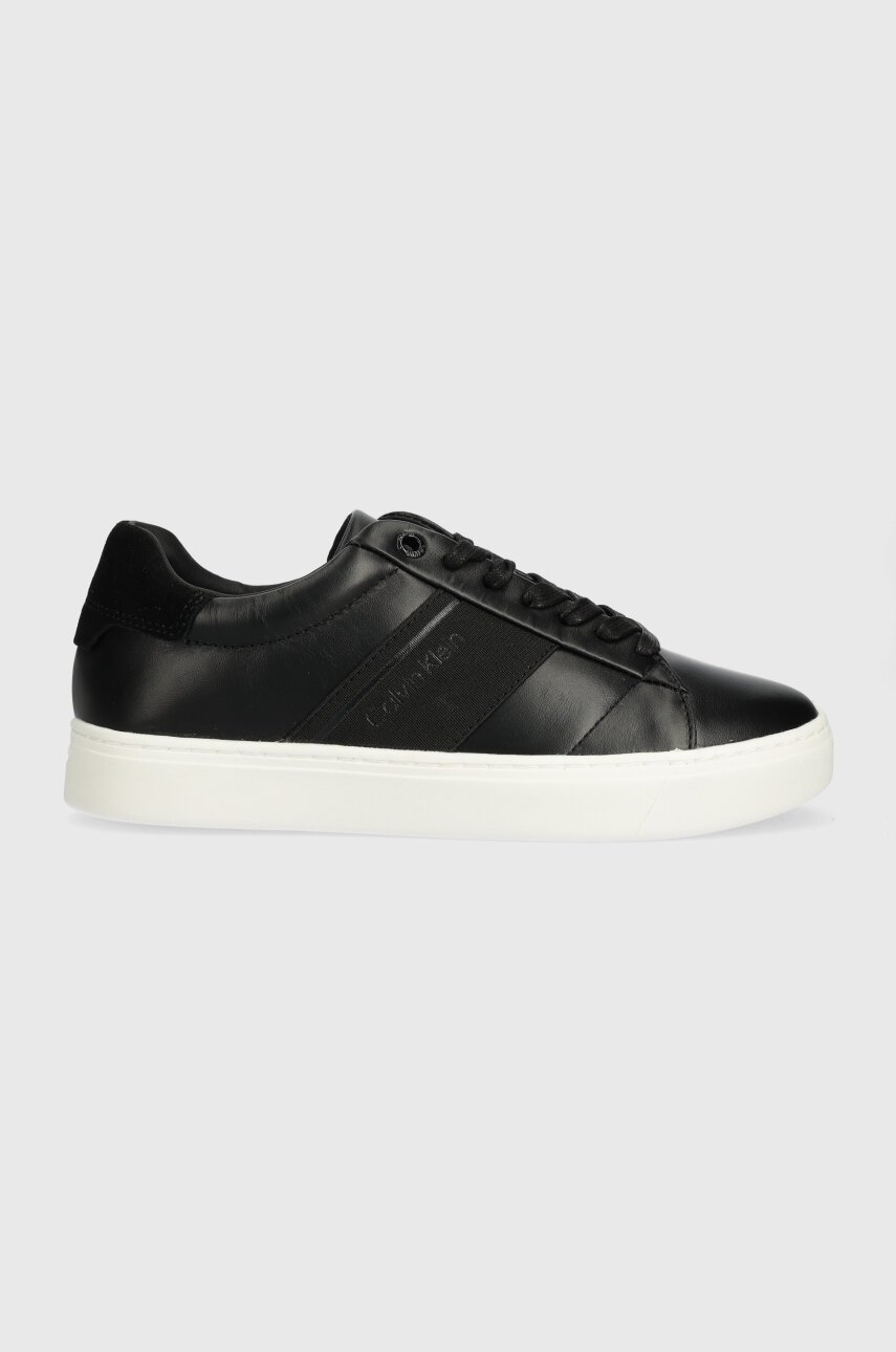Levně Kožené tenisky Calvin Klein CUPSOLE LACE UP HE LTH černá barva, HW0HW02051