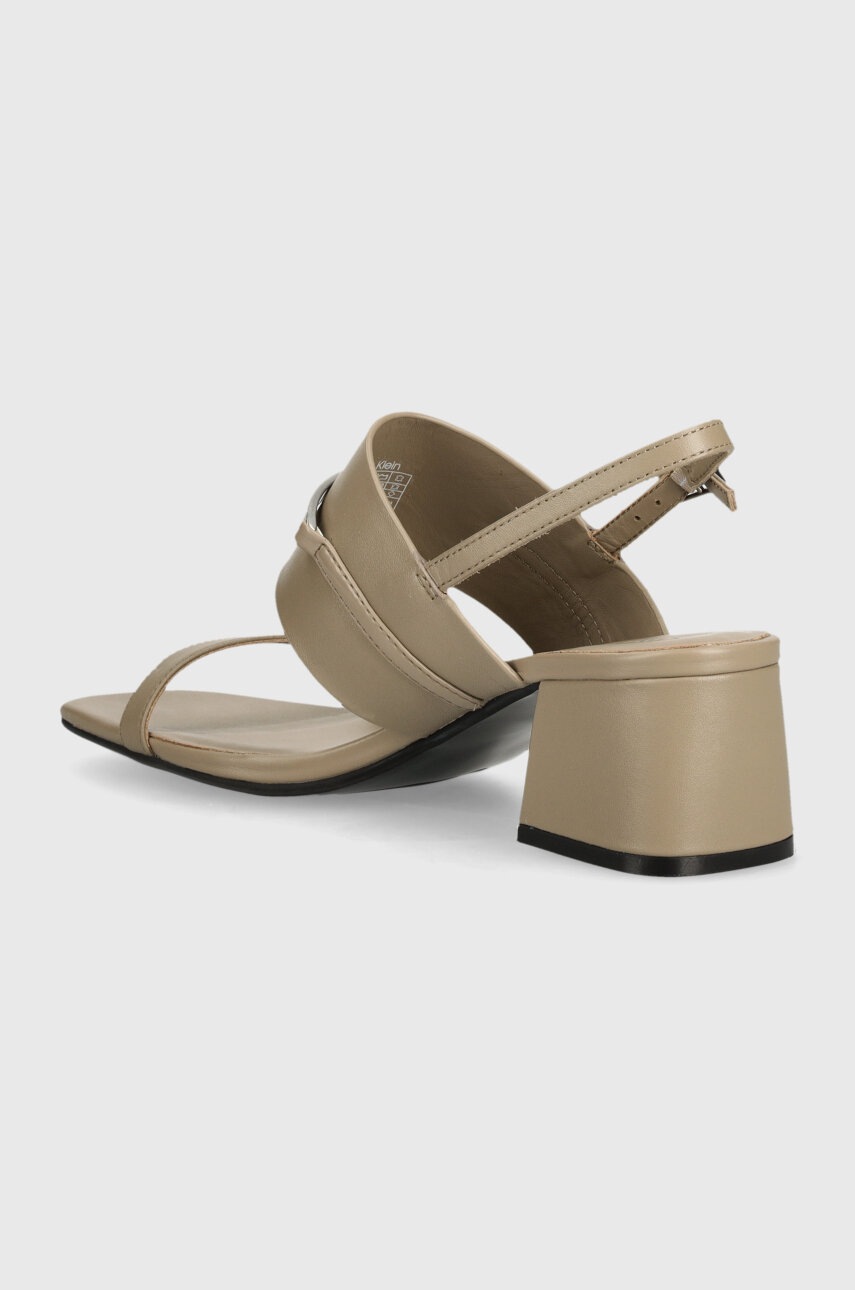 Δερμάτινα σανδάλια Calvin Klein HEEL SANDAL 45 MET BAR LTH χρώμα: μπεζ, HW0HW02056 φωτογραφία