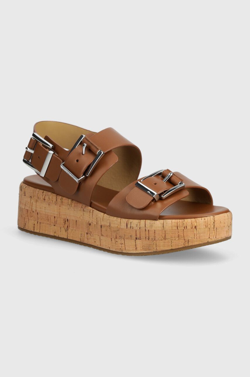MICHAEL Michael Kors sandale de piele Colby femei, culoarea maro, cu platforma, 40S4COFS1L