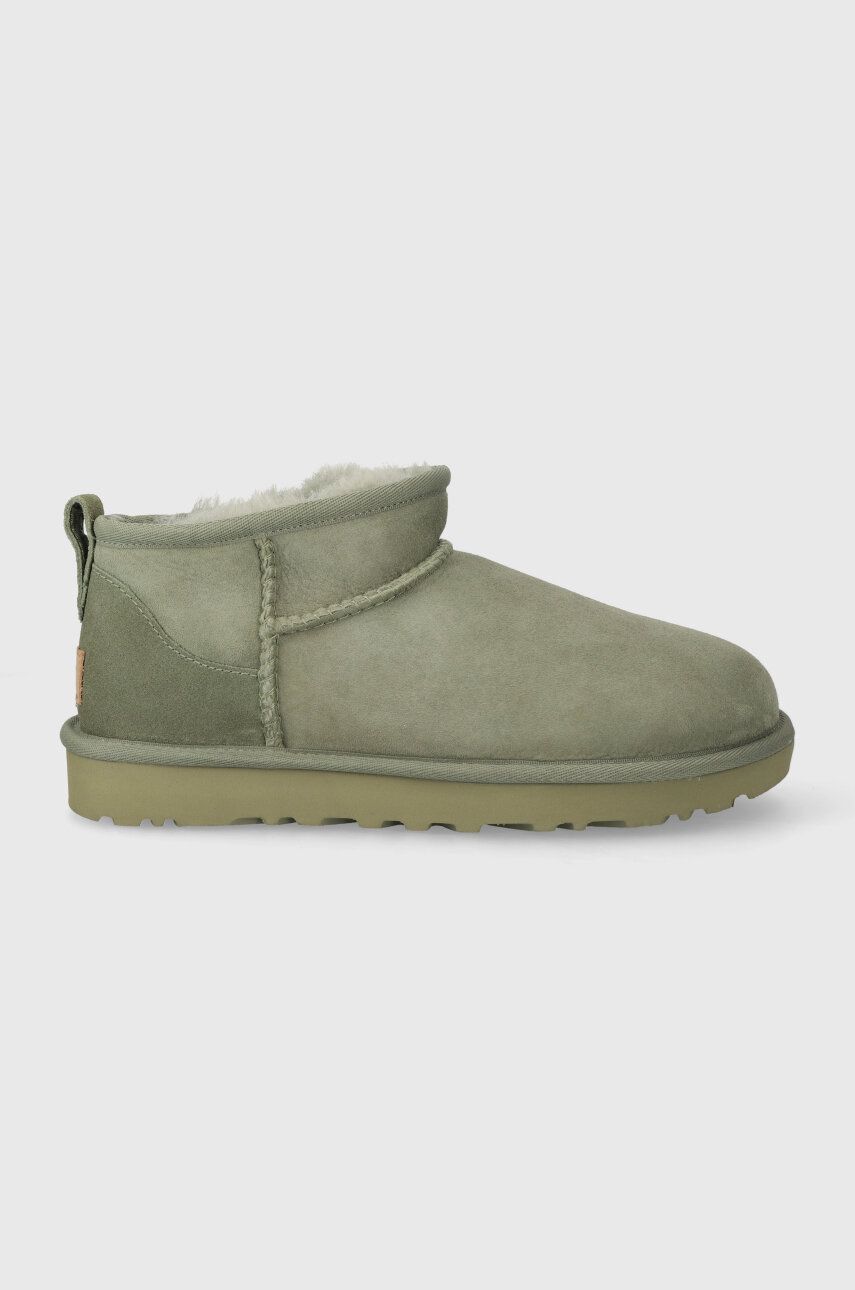 UGG cizme de zăpadă din piele întoarsă Classic Ultra Mini culoarea verde, 1116109