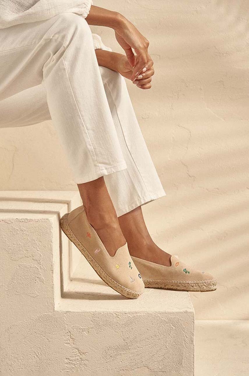 Manebi espadrile din piele intoarsa Palm Springs Flat Espadrilles culoarea bej, G 7.3 N0