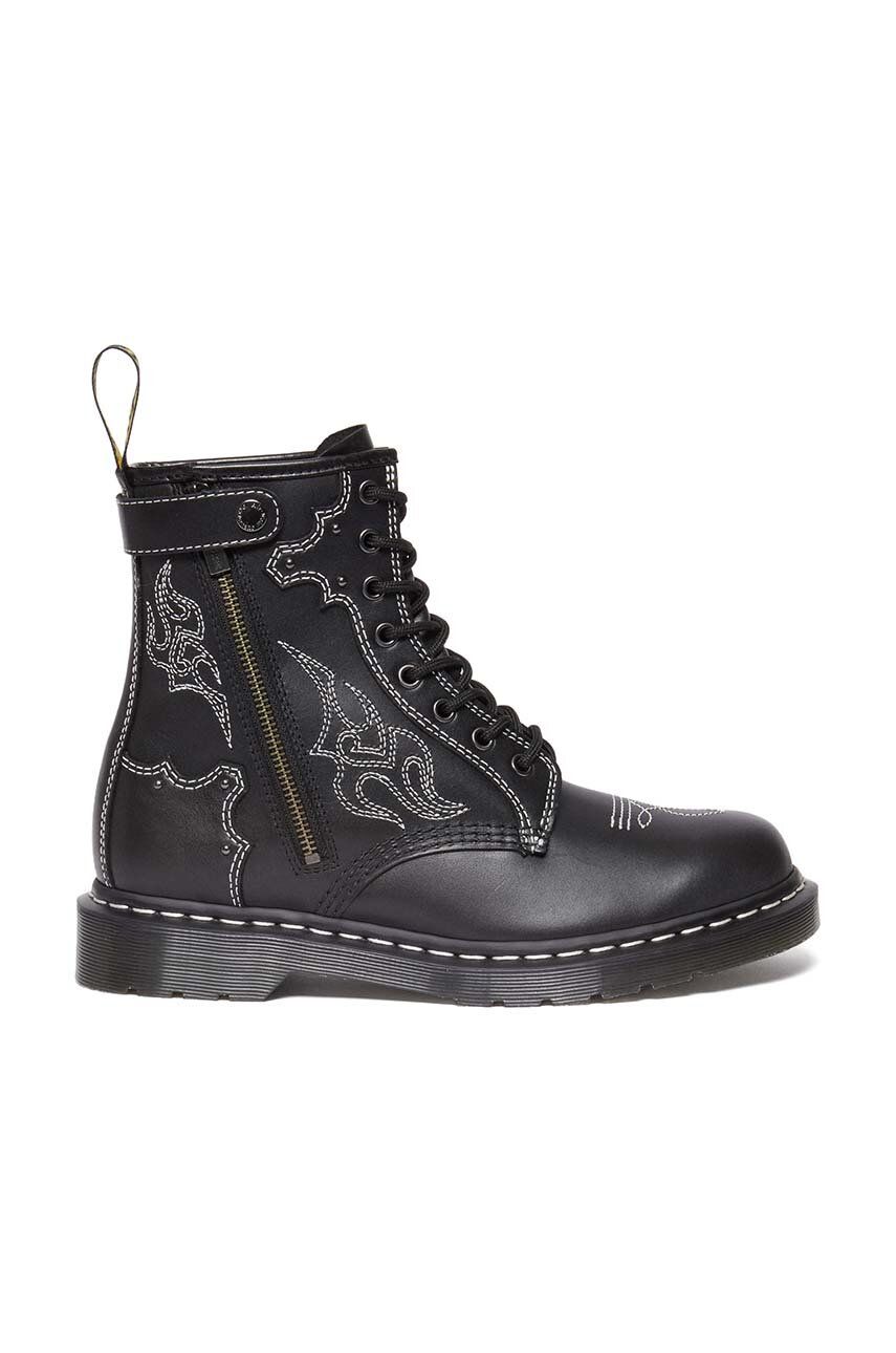 Dr. Martens bocanci de piele 1460 Gothic Americana femei, culoarea negru, cu toc plat, DM31624001