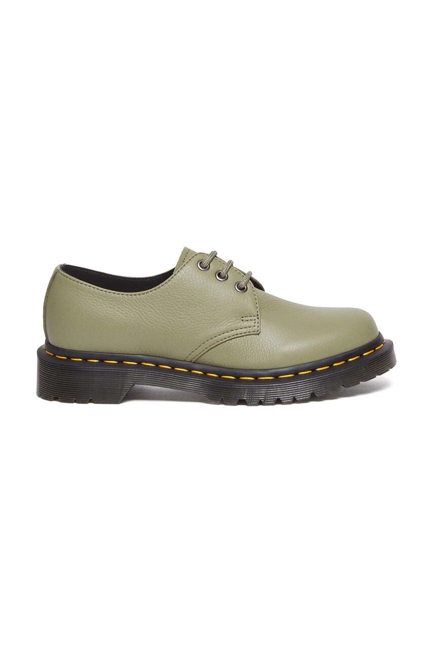 Dr. Martens pantofi de piele 1461 femei, culoarea verde, cu toc plat, DM31696357