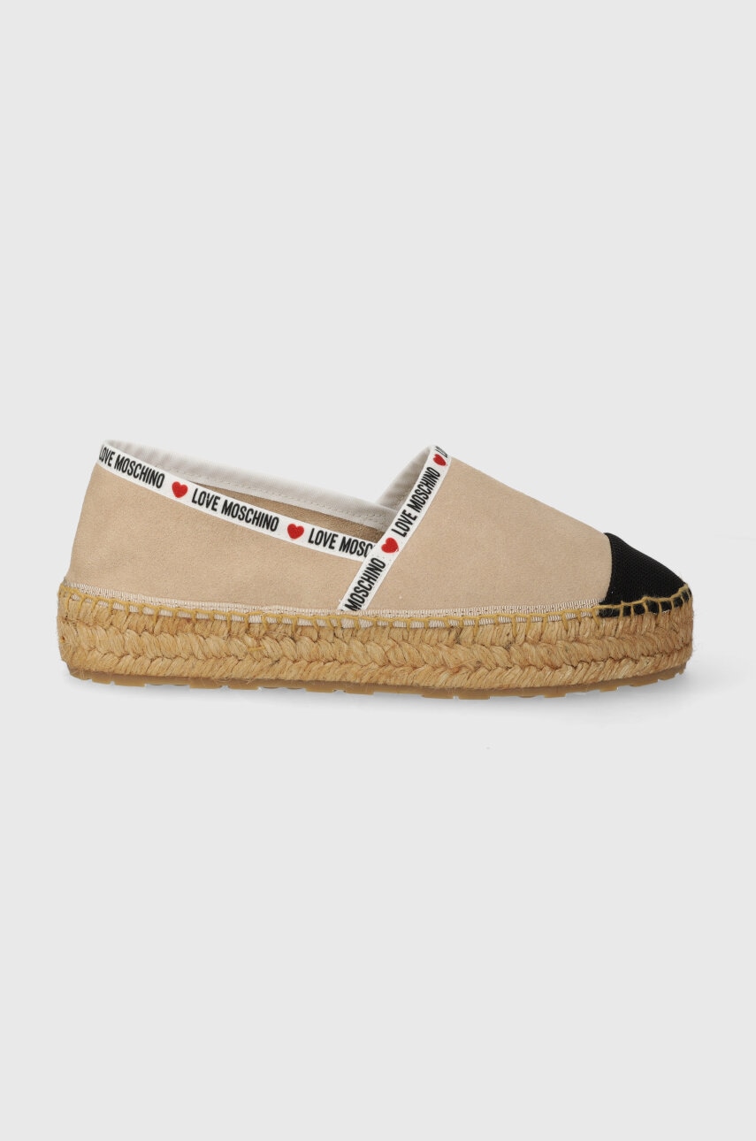 Love Moschino espadrile din piele intoarsa culoarea bej, cu platforma, JA10553G0IIG0131