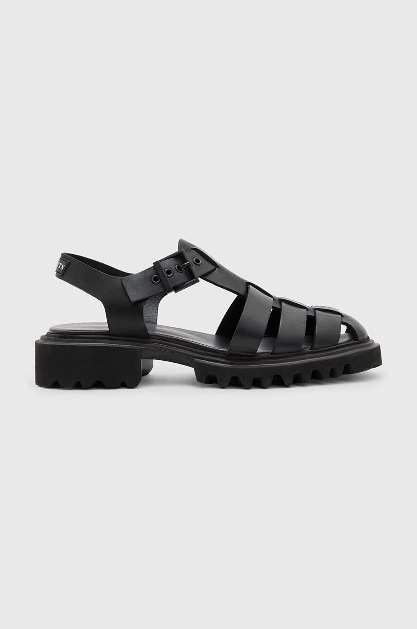 Levně Kožené sandály AllSaints NESSA dámské, černá barva, na platformě, Nessa