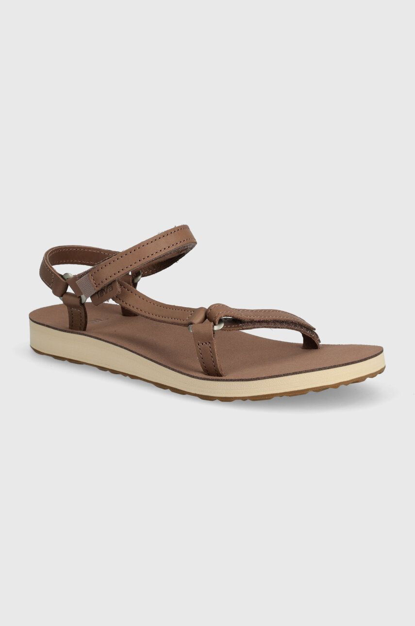 Teva sandale de piele Original Universal Slim Lea femei, culoarea maro, 1151031