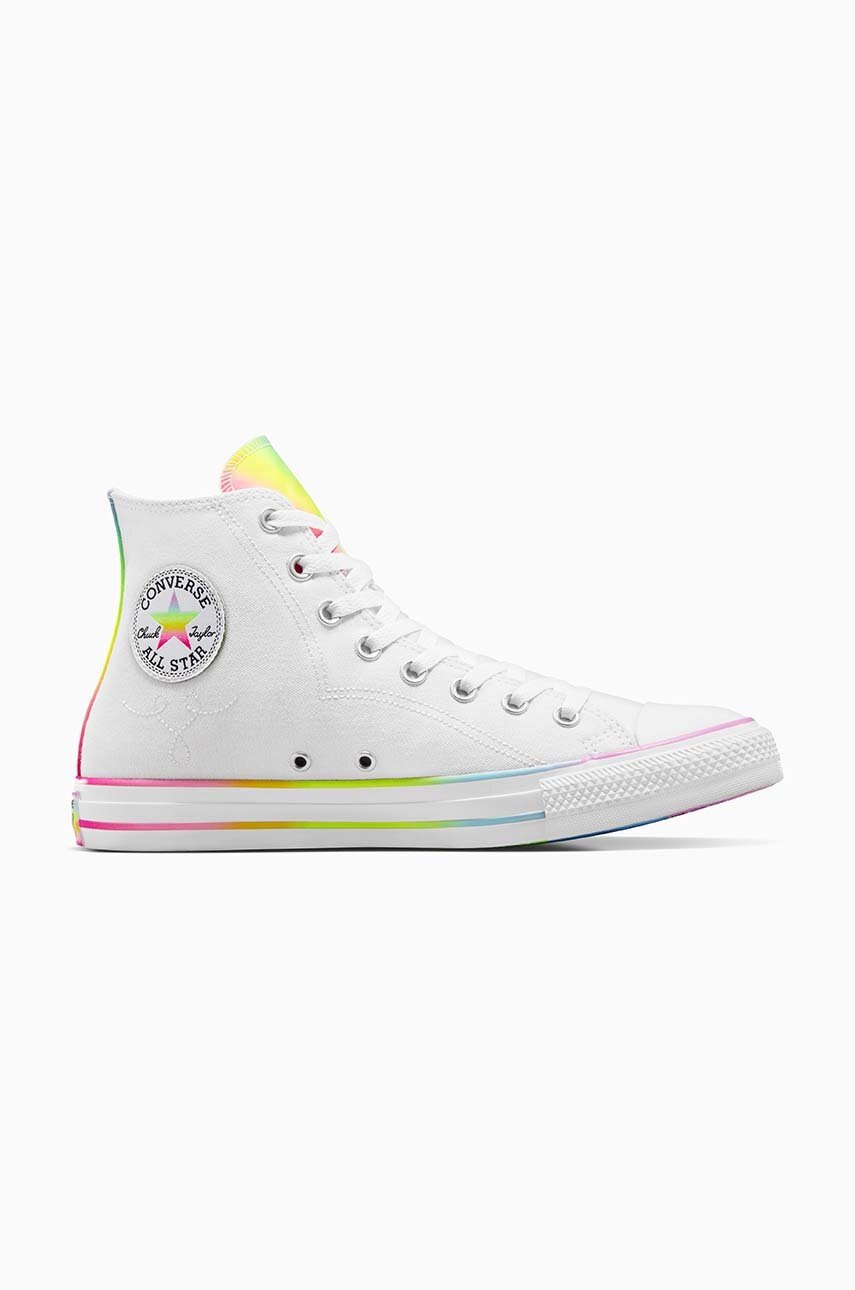 Converse tenisi Chuck Taylor All Star Hi Pride femei, culoarea alb, A10216C