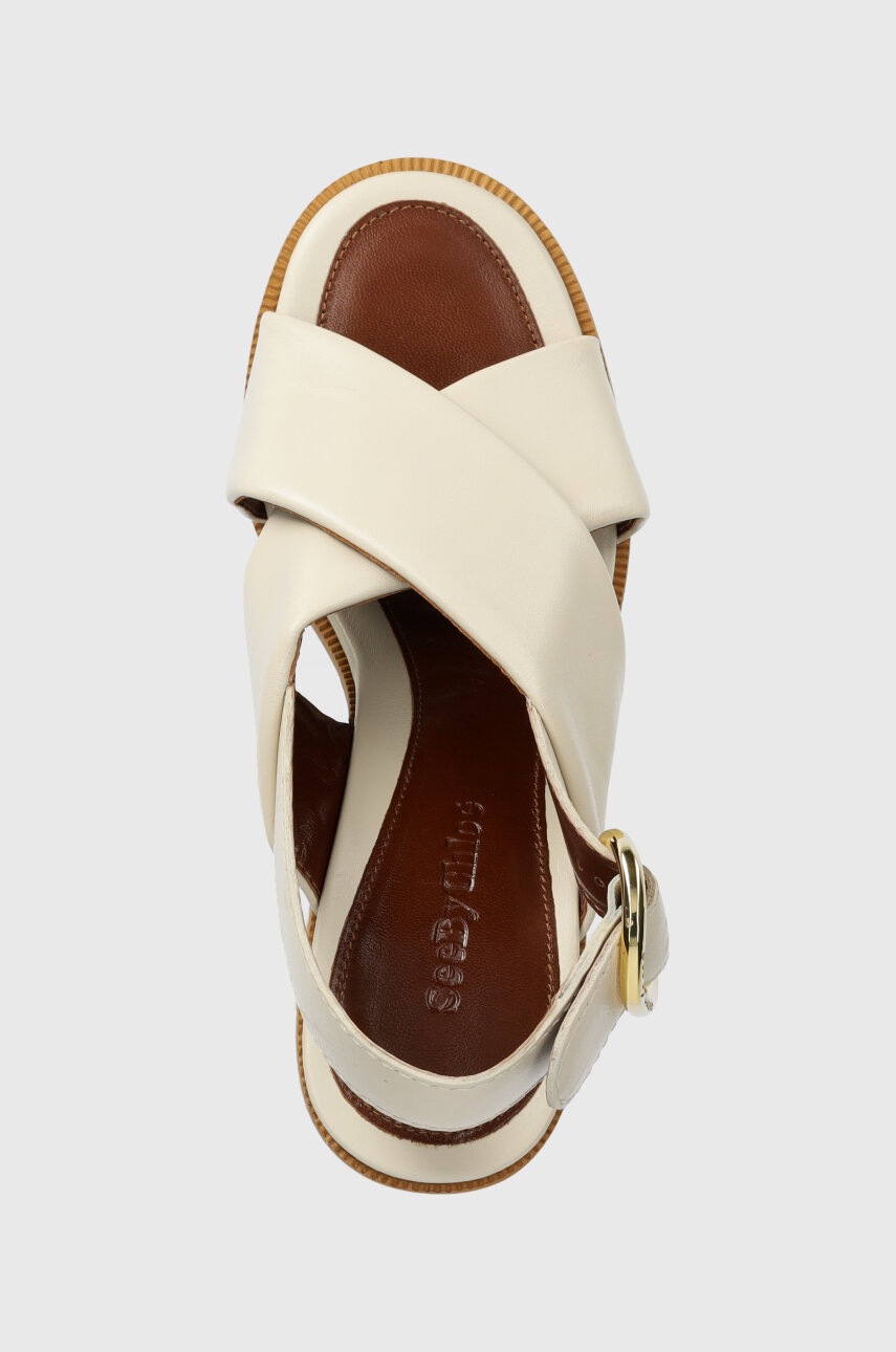 Δερμάτινα πέδιλα See by Chloé Lyna χρώμα: μπεζ, SB38201A φωτογραφία