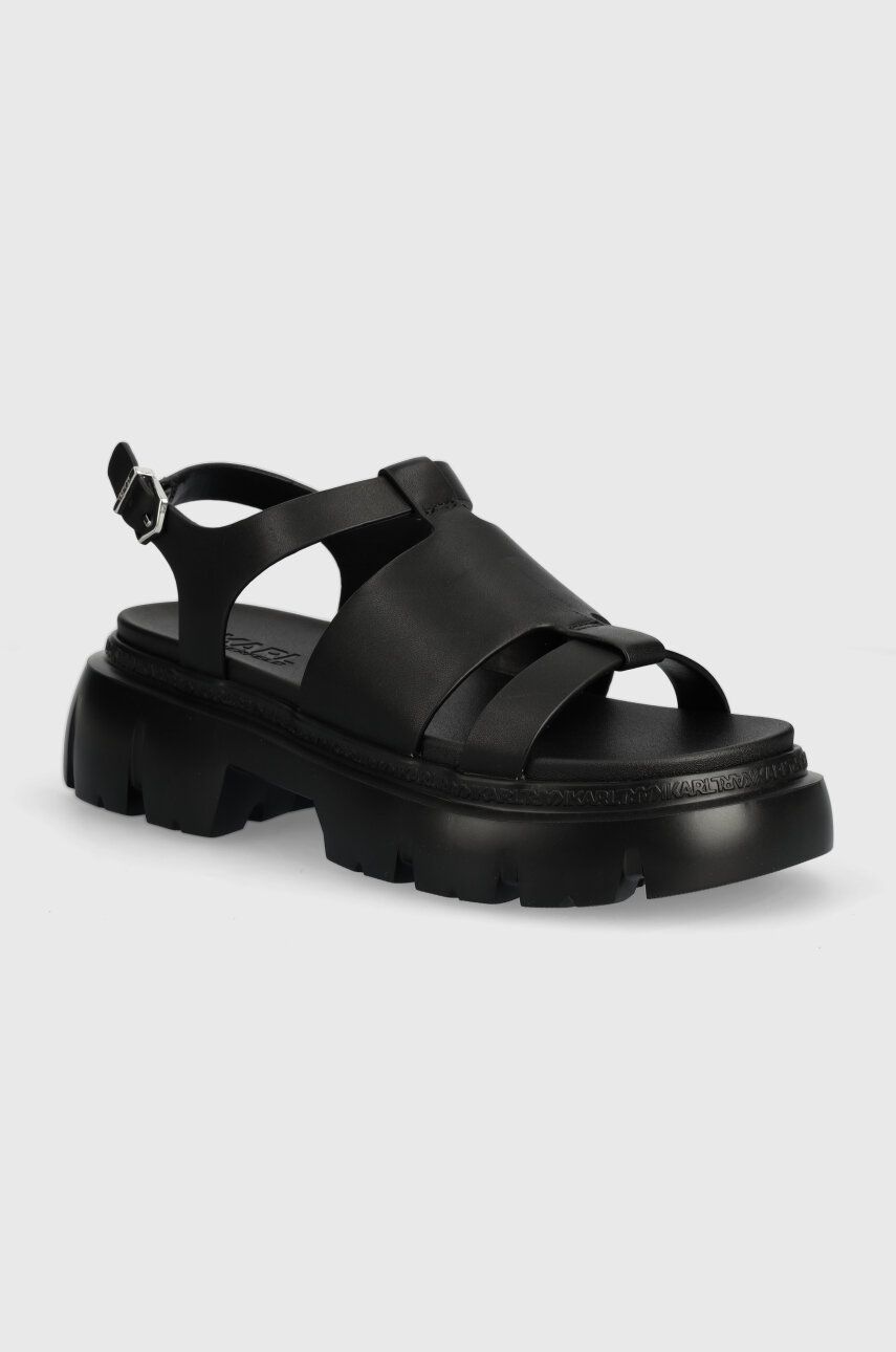 Levně Kožené sandály Karl Lagerfeld SUN TREKKA dámské, černá barva, na platformě, KL83524