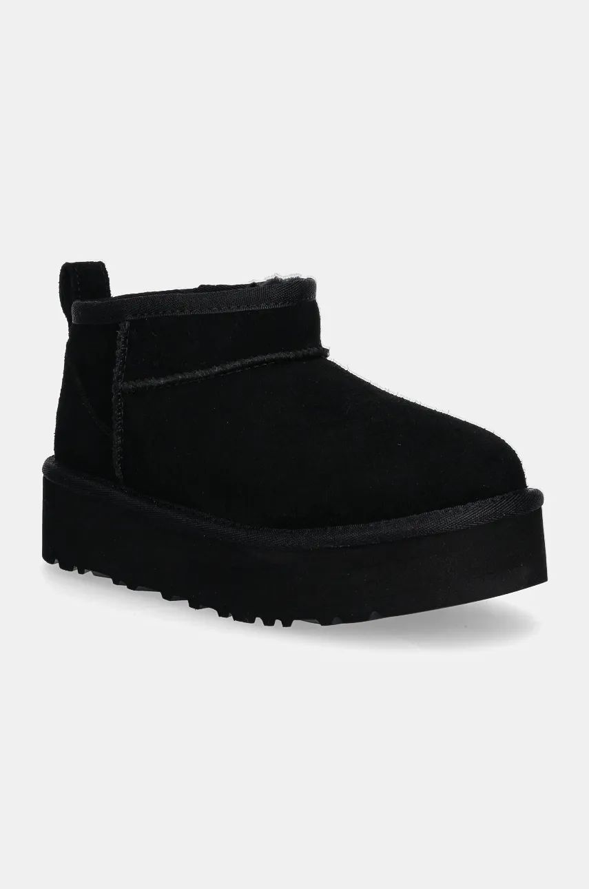 Dětské semišové sněhule UGG CLASSIC ULTRA MINI PLATFORM černá barva