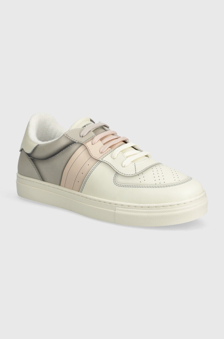 E-shop Kožené sneakers boty Emporio Armani béžová barva