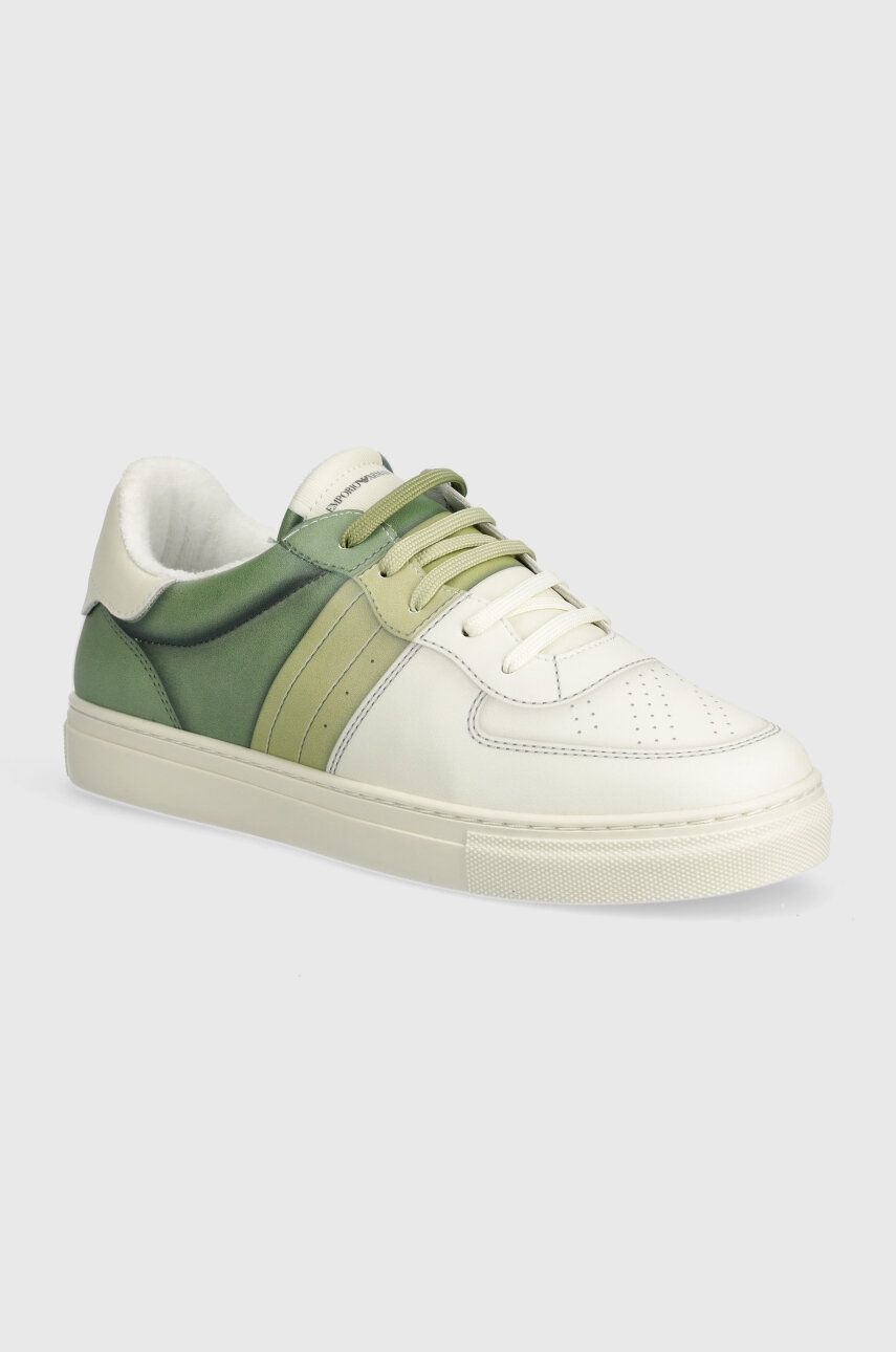 E-shop Kožené sneakers boty Emporio Armani zelená barva