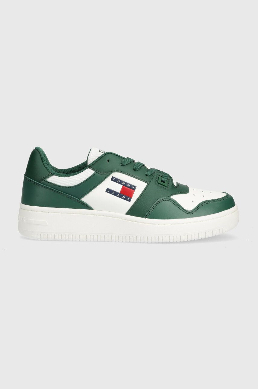 Levně Kožené sneakers boty Tommy Jeans TJM RETRO BASKET ESS zelená barva, EM0EM01395