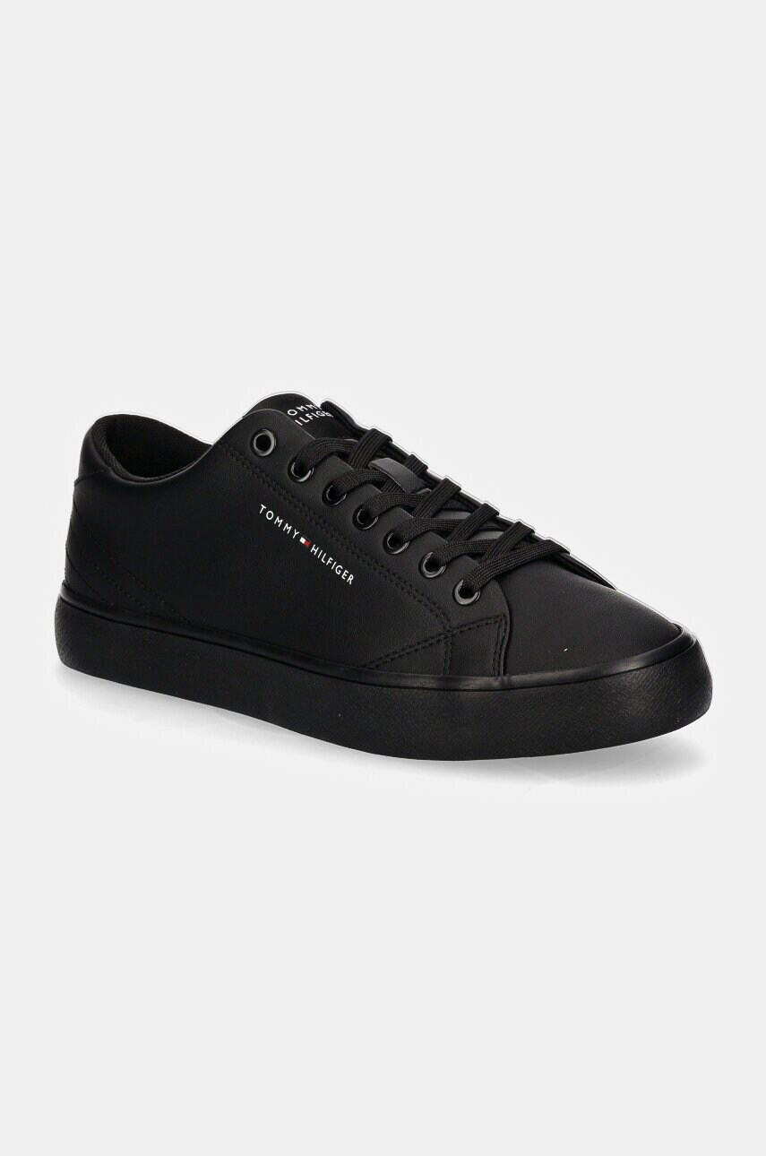 Levně Kožené tenisky Tommy Hilfiger TH HI VULC CORE LOW LEATHER ESS pánské, černá barva, FM0FM05041