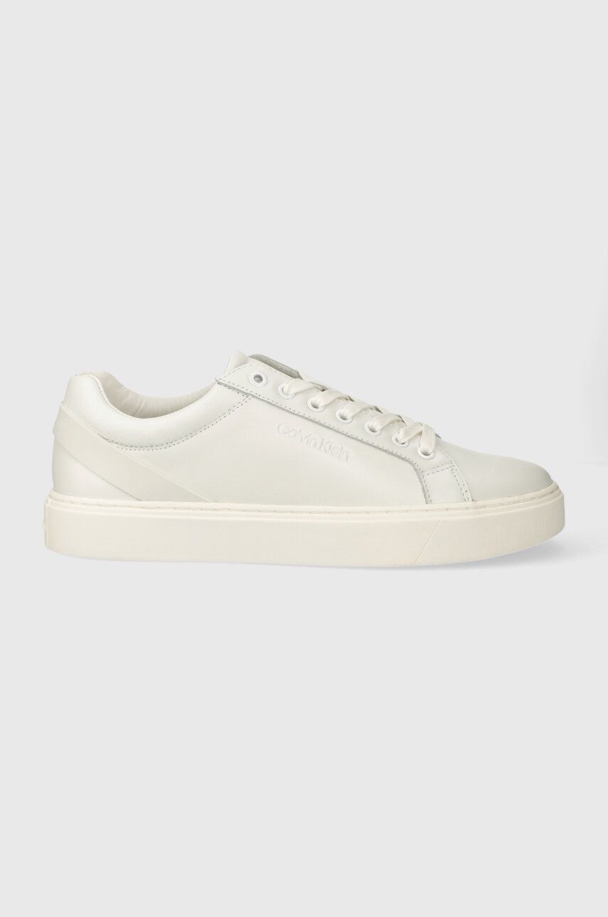 E-shop Kožené sneakers boty Calvin Klein LOW TOP LACE UP ARCHIVE STRIPE bílá barva, HM0HM01292