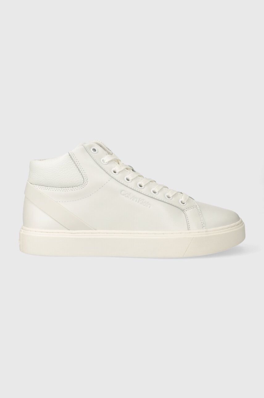 E-shop Kožené sneakers boty Calvin Klein HIGH TOP LACE UP ARCHIVE STRIPE bílá barva, HM0HM01291