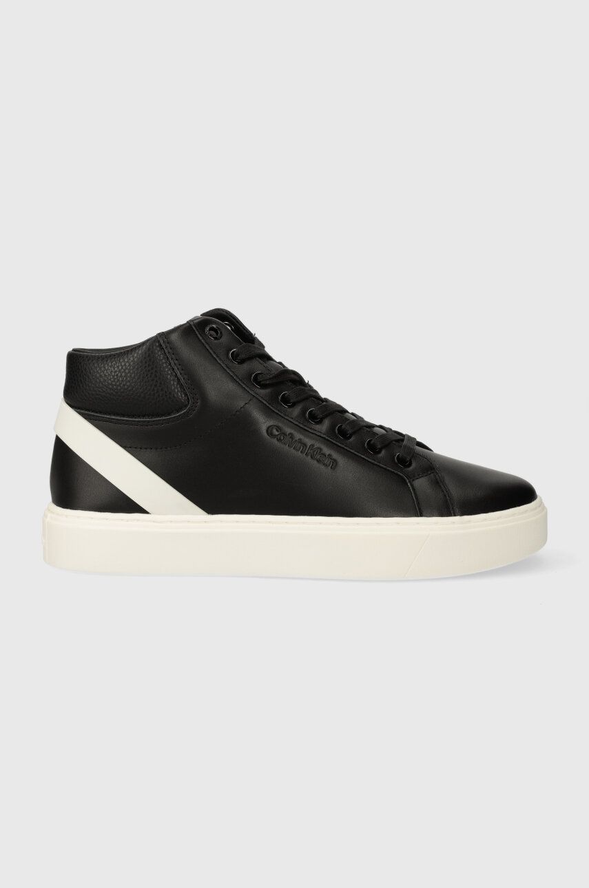 Levně Kožené sneakers boty Calvin Klein HIGH TOP LACE UP ARCHIVE STRIPE černá barva, HM0HM01291